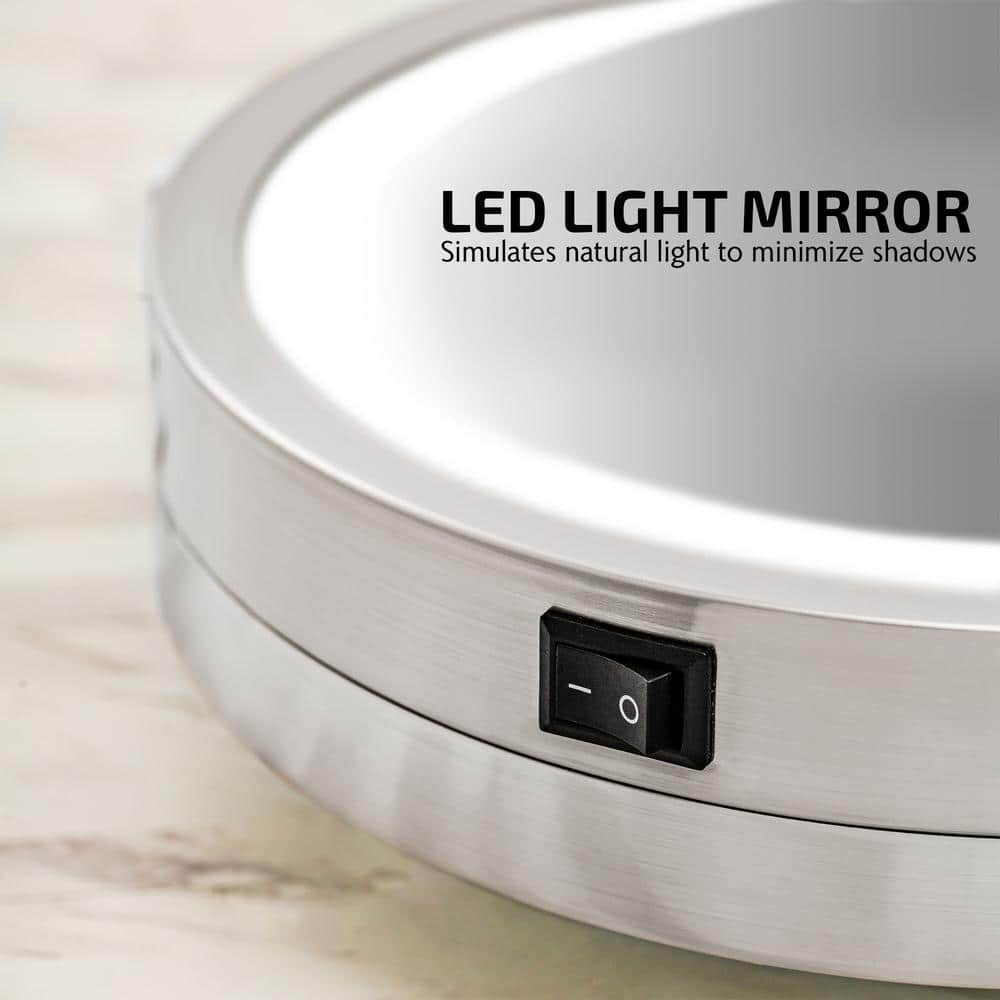 Nickel Brushed Round LED Wall Mounted Magnifying Mirror