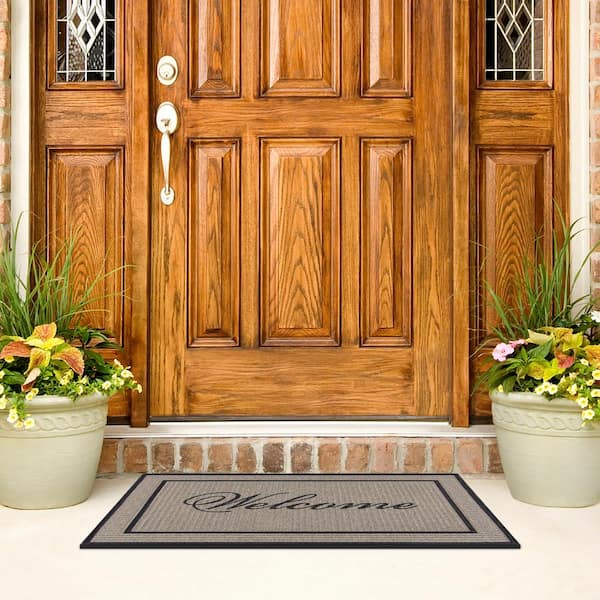 StyleWell Welcome Chevron Taupe 24 in. x 36 in. Rubber Non-Slip Indoor ...