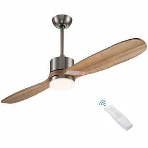52 in. Integrated LED Satin Nickel Wood Ceiling Fan with Light and Remote Control with Color Changing Technology