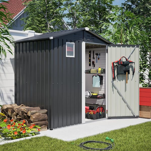 6 ft. W x 4 ft. D x 6 ft. H Gray Metal Outdoor Storage Shed for Backyard Garden Patio Lawn(24 sq.ft.)