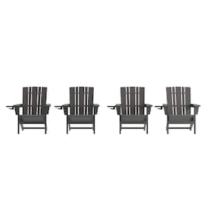 Gray Faux Wood Resin Outdoor Lounge Chair in Gray (Set of 4)