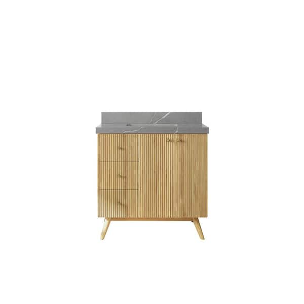 Pasadena Teak 36 in. W x 22 in. D x 36 in. H Single Sink Bath Vanity Center in Light Teak with 2 in. Piatra Quartz Top