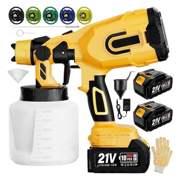 1200 ml Electric Paint Sprayer Handheld Airless HVLP Sprayer with 5 Nozzles, 3 Patterns, Easy Clean, Yellow