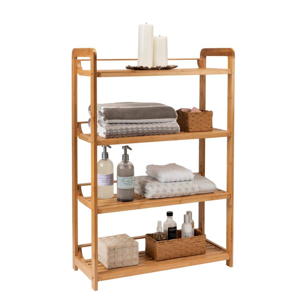 Nordic Brown Bamboo 4-Tier Rectangular Shelving Unit