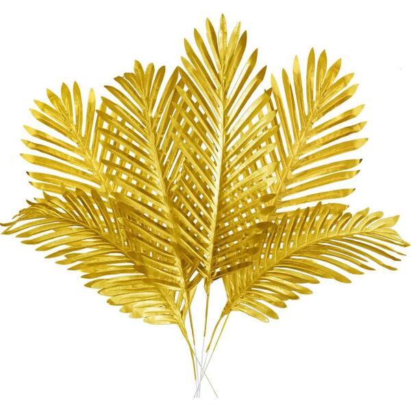 12 in Artificial Gold Palm Leaves 19.4 in. Realistic Golden Tropical ...