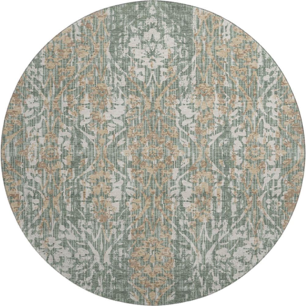 Mayfield Premium Machine Washable Abstract AMF2482 Basil 8 ft. x 8 ft. Round Rug price history on PriceWatchPro
