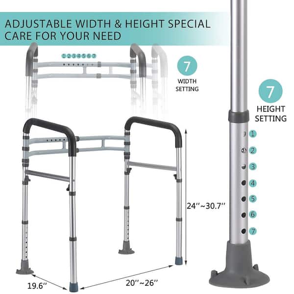 1-Piece Toilet Safety Rails in Silver, Foldable Toilet Handles Fit Any Toilets for Elderly and Handicap