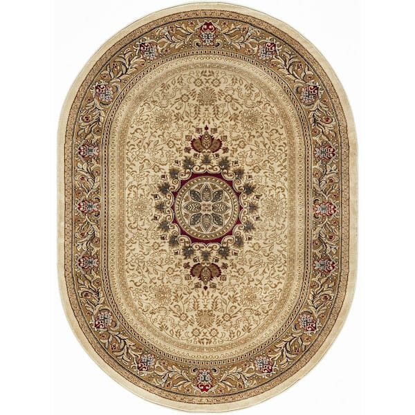 Sensation Oriental Ivory 5 ft. x 8ft. Oval Indoor Area Rug