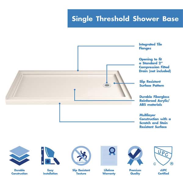 SlimLine 60 in. x 30 in. Single Threshold Shower Pan Base in Biscuit with Right Hand Drain
