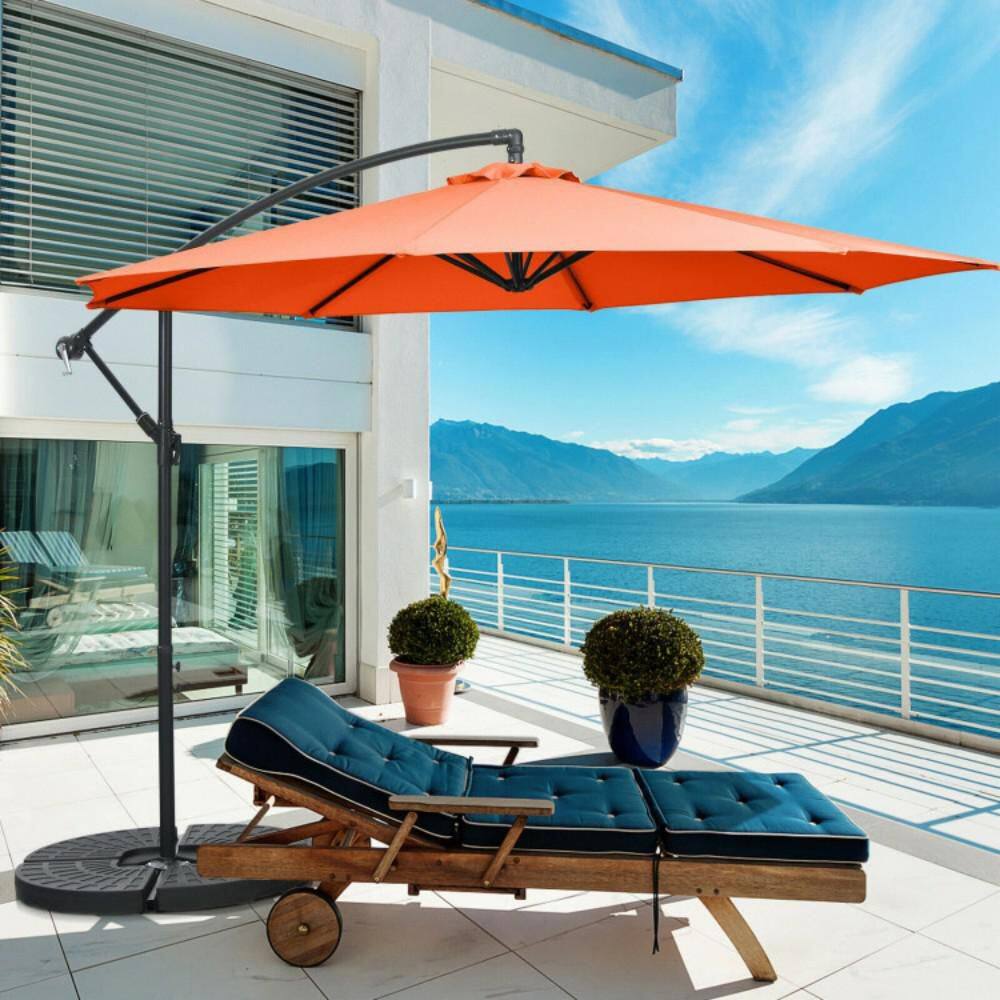 10' Orange Polyester Patio Offset Umbrella with Iron Frame