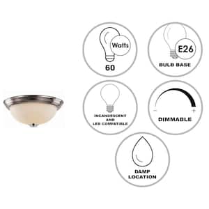 Mod Pod 15 in. 3-Light Brushed Nickel Flush Mount Ceiling Light Fixture with Frosted Glass Shade