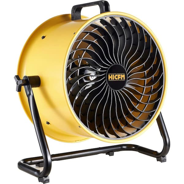 HICFM 16 in. Yellow Air Circulator Floor Fan, 2800 CFM Turbo Fan, 360° Pivot Head, 3-Speed, 1/4 HP Motor, UL Listed
