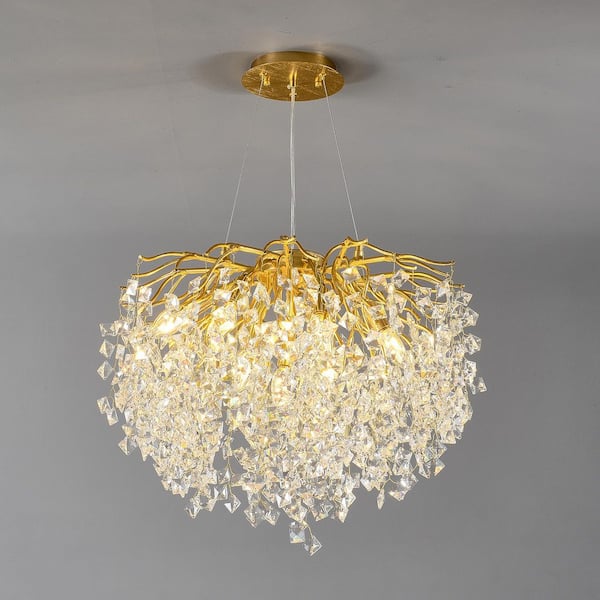 23.62 in. 9-Light Gold Crystal Globe Chandelier, Modern Pendant Light for Dining Room, Living Room, Kitchen Island