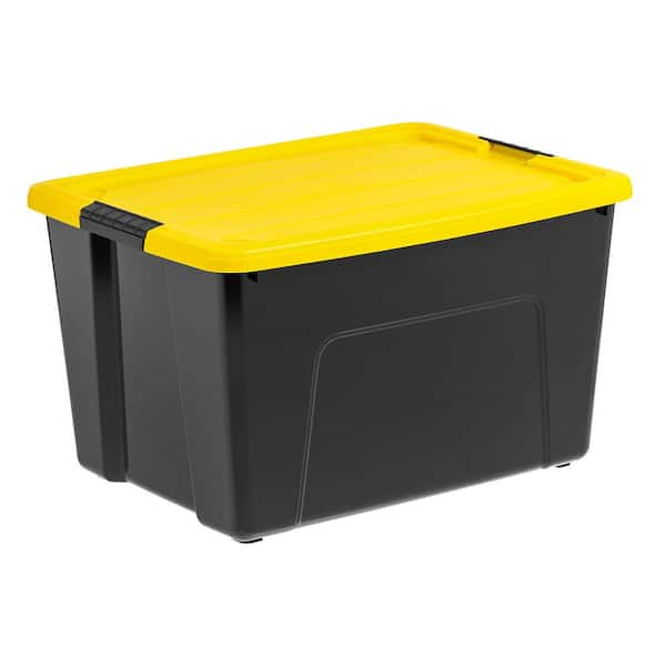 IRIS USA 60 QT. Stackable Storage Bins with Latches, Black/Yellow