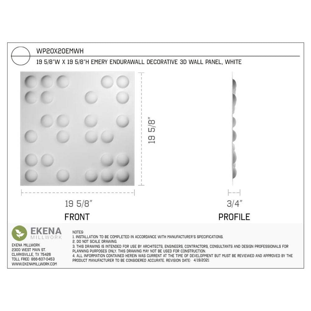 Emery White PVC 3D Textured Wall Panel 19.63" x 19.63"