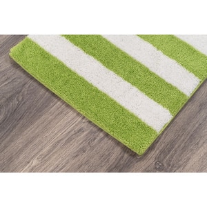 Lime Green/White Beach Stripe Nylon/Polyester 2- Piece Bath Rug Set