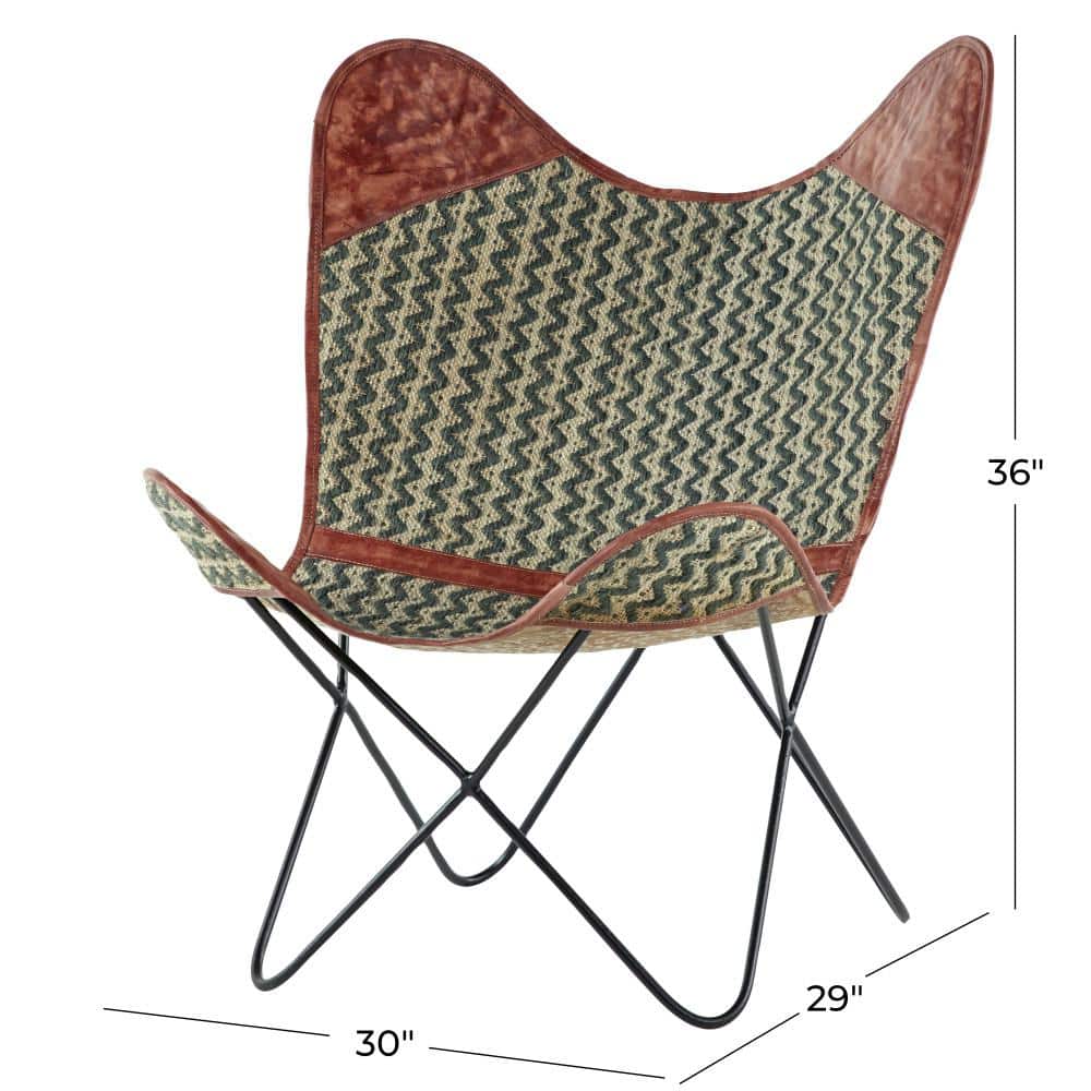 Zigzag Gray Leather Butterfly Accent Chair with Metal Frame
