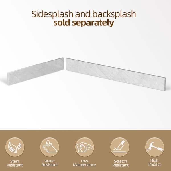 Sima 24 in. W Marble Vanity Backsplash for Countertop Threshold for Shower Curb Window Sill Door Transitions in White