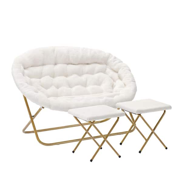 Carnegy Avenue Ivory Faux Shearling Fabric/Soft Gold Frame Fabric Accent Chair