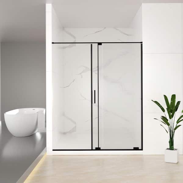 56-60" W x 72" H Semi-Frameless Sliding Shower Door, 5/16"(8mm) Clear SCGG Tempered Glass, Matte Black Finish