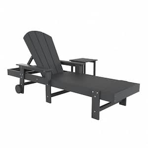 Laguna Gray 2-Piece Fade Resistant Plastic Outdoor Adirondack Reclining Portable Chaise Lounge Armchair and Table Set