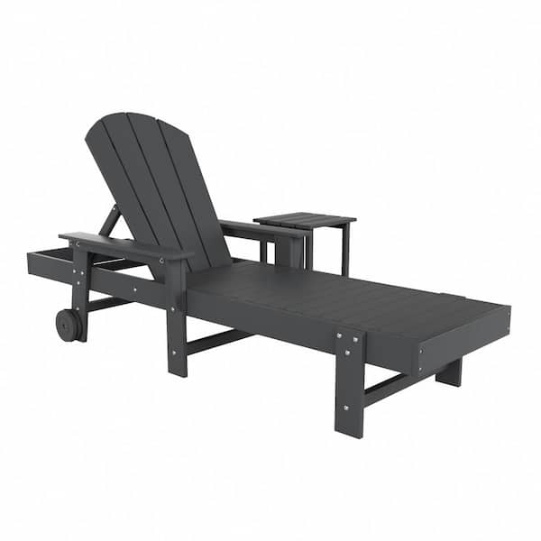 WESTIN OUTDOOR Laguna Gray 2-Piece Fade Resistant Plastic Outdoor Adirondack Reclining Portable Chaise Lounge Armchair and Table Set