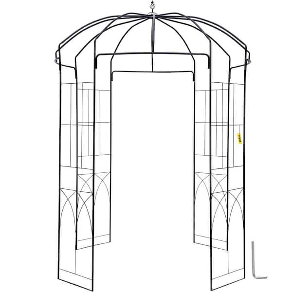 9 ft. x 6.6 ft. Black Birdcage-Style Garden Arbor with Heavy-Duty Wrought Iron Arch for Climbing Vines