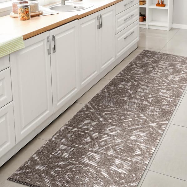 JONATHAN Y Citta High-Low Pile Mediterranean Tile Dark Gray/Ivory 2 ft. x 8 ft. Indoor/Outdoor Runner Rug