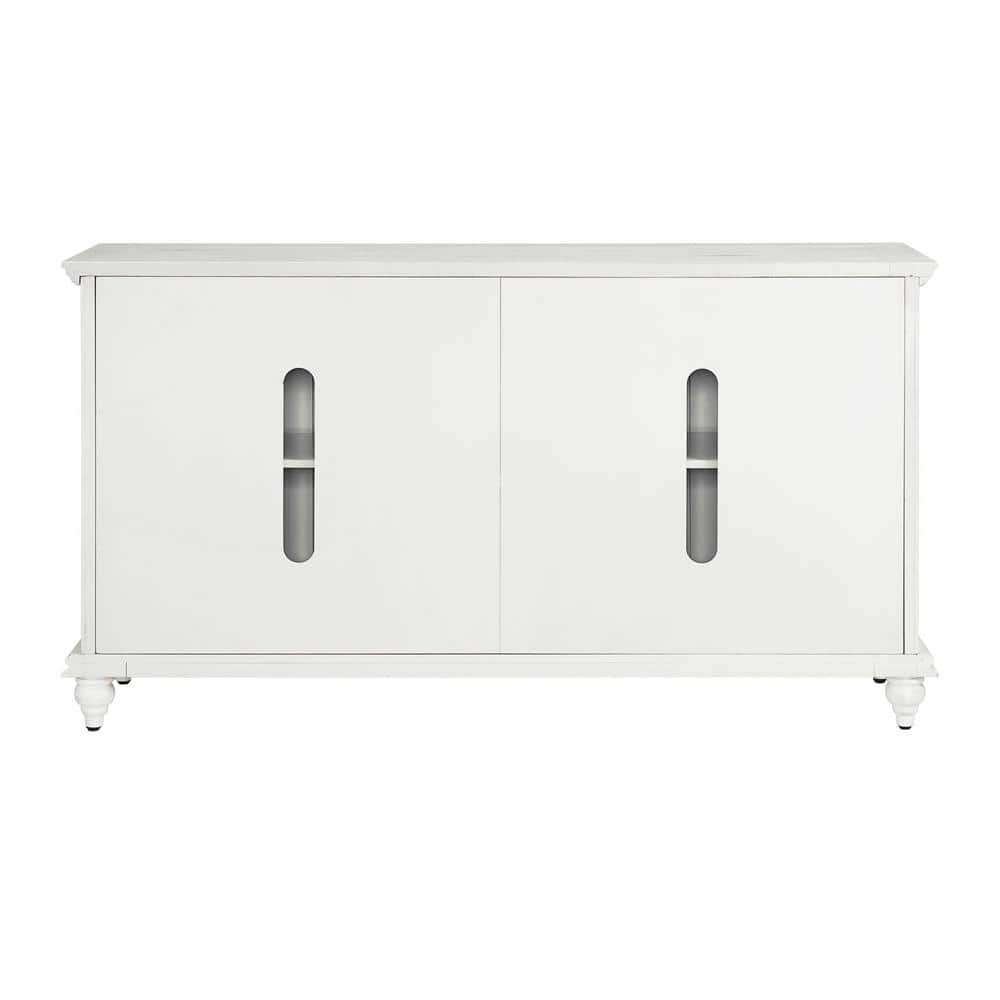 Rustic White Solid Wood TV Stand with Cabinet