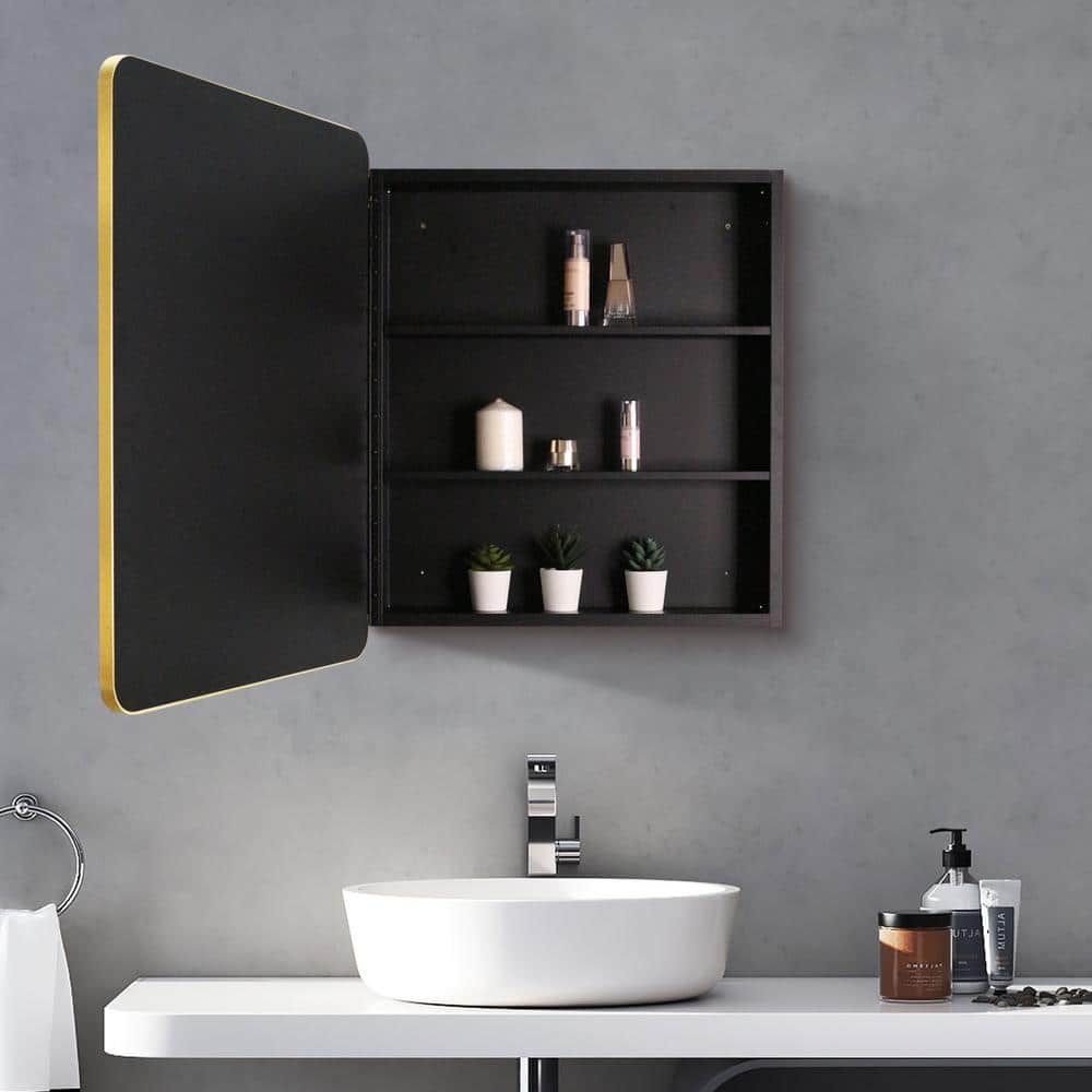 20 in. W x 28 in. H Rectangular Surface or Recessed Mount Gold Bathroom Med