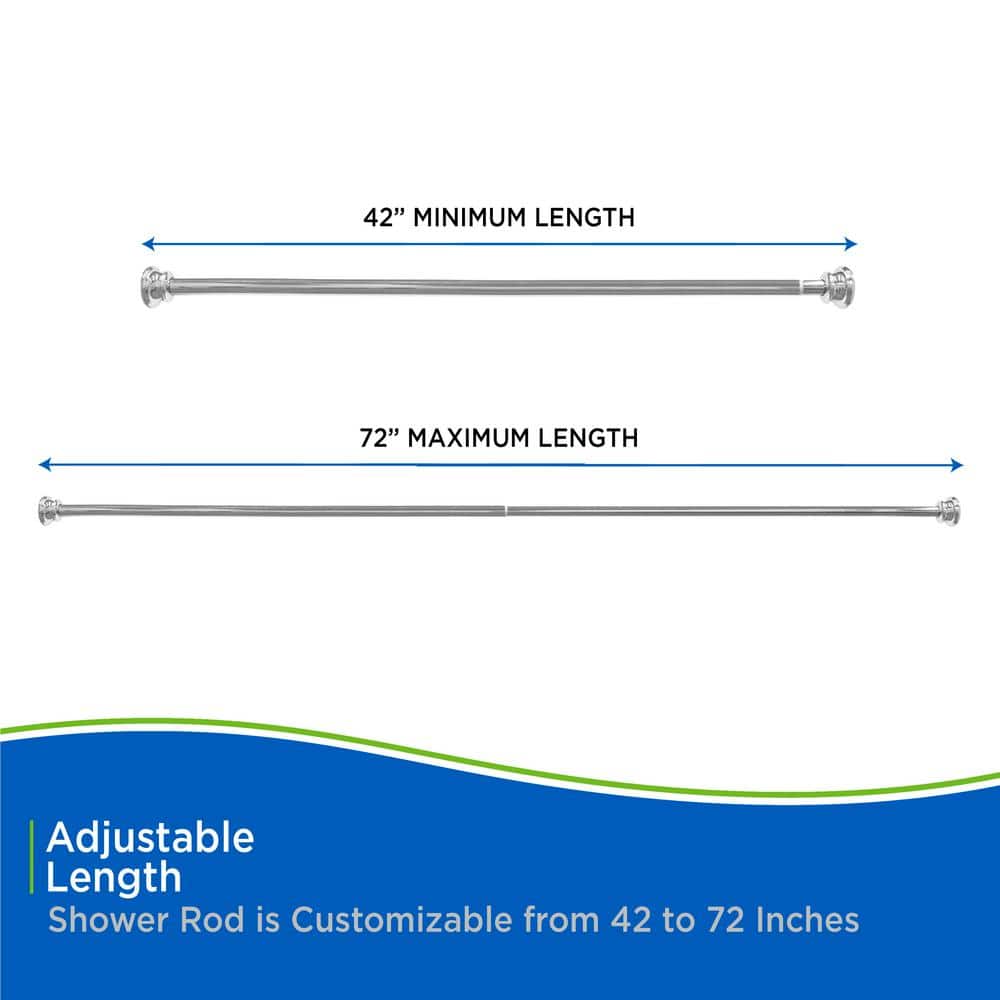 Chrome Adjustable Steel Tension Shower Curtain Rod 42-72 Inches