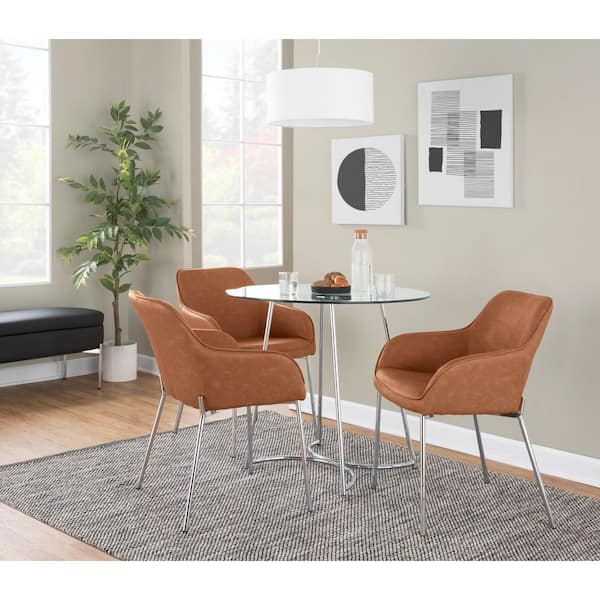 Daniella Camel Faux Leather and Chrome Metal Dining Chair (Set of 2)