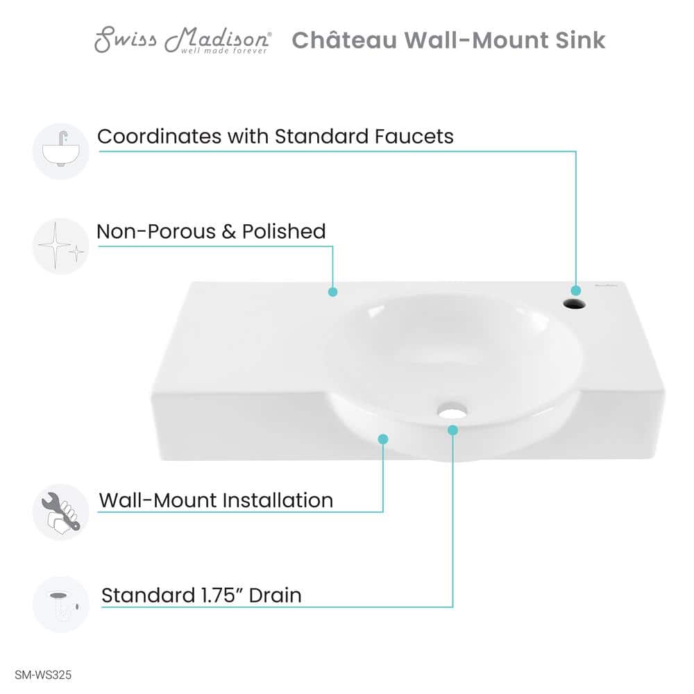 Chateau 30" Glossy White Ceramic Wall-Mount Bathroom Sink