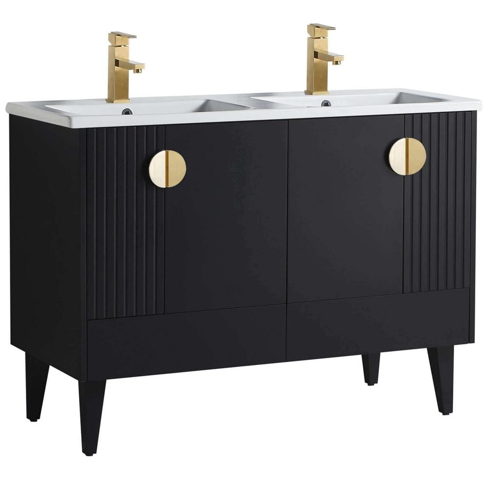 Venezian 48 in. W x 18.11 in. D x 33 in. H Bathroom Vanity Side Cabinet in Black Matte with White Ceramic Top price history on PriceWatchPro