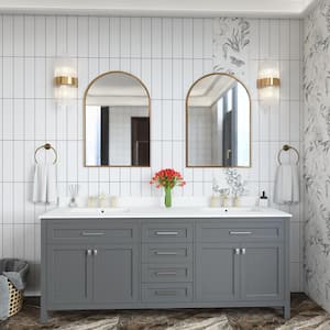 72 in. W x 22 in. D x 34 in. H Double Sink Freestanding Bath Vanity in Grey with White Engineered Stone Top