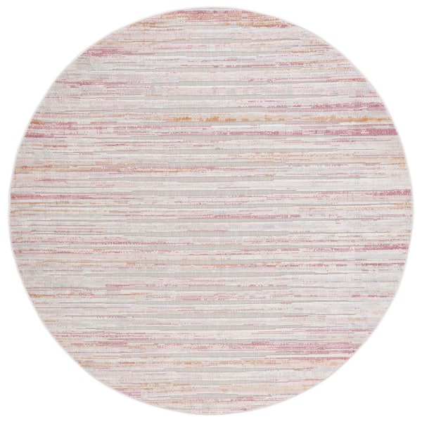 Cabana Rust/Ivory 7 ft. x 7 ft. Striped High-Low Indoor/Outdoor Round Area Rug