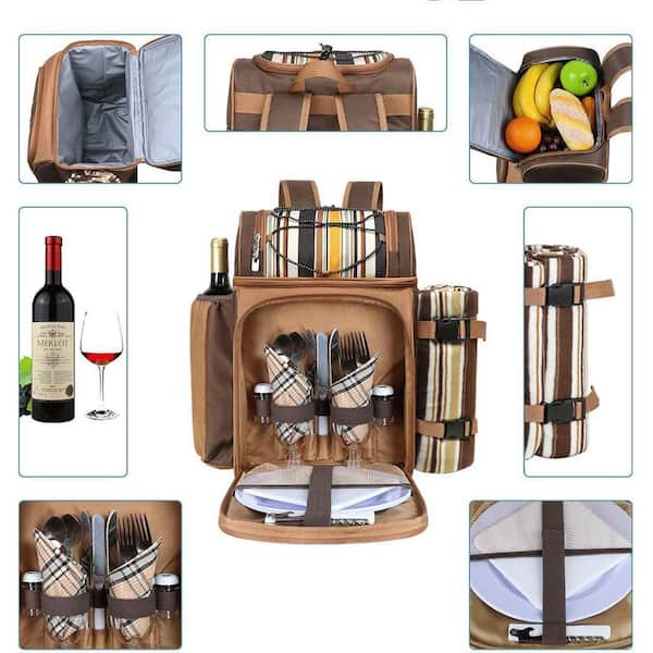 Picnic Backpack Bag for 4 Person with Cooler Compartment,Wine Bag