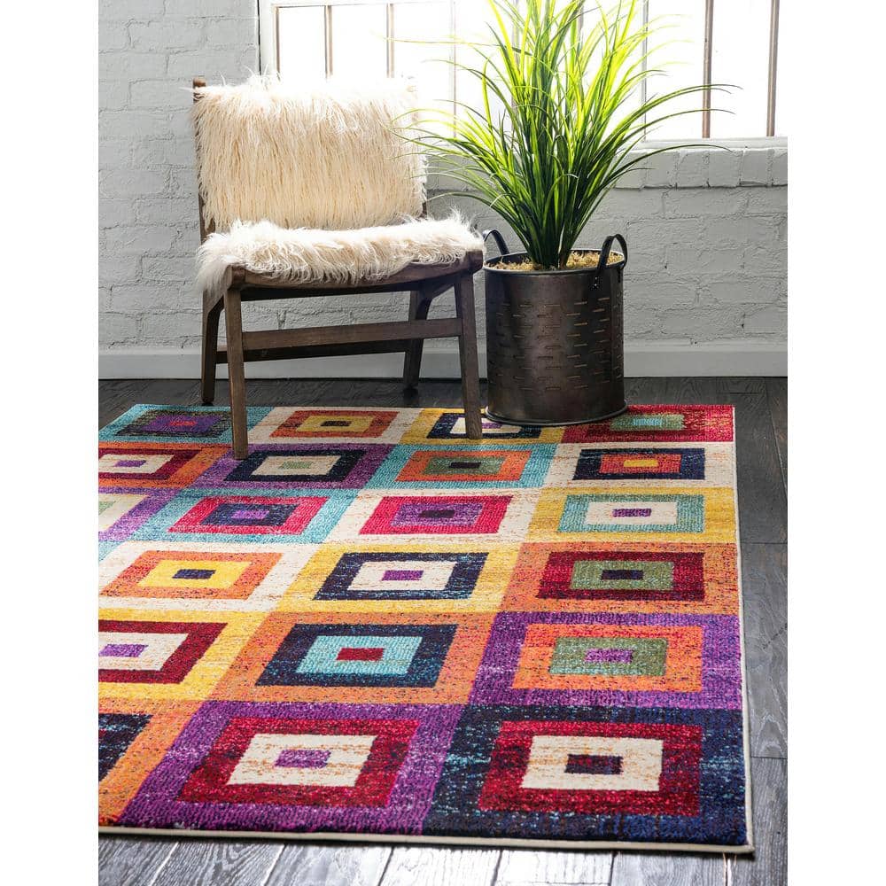 Vivid Estrella 5' x 8' Multicolor Geometric Synthetic Area Rug