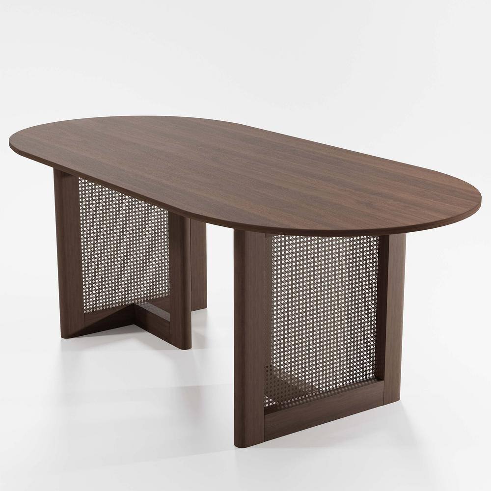 Cinna Walnut Wood 67 in. Oval Double Pedestal Dining Table Seats 6