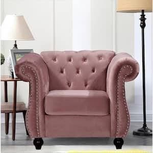 Feinstein 40.6 in. Rose Velvet Upholstered Chesterfield Arm Chair