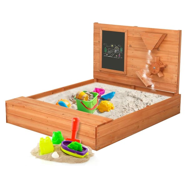 Karl home 3.3 ft. W x 4 ft. L Sandbox with Hourglass and Chalkboard