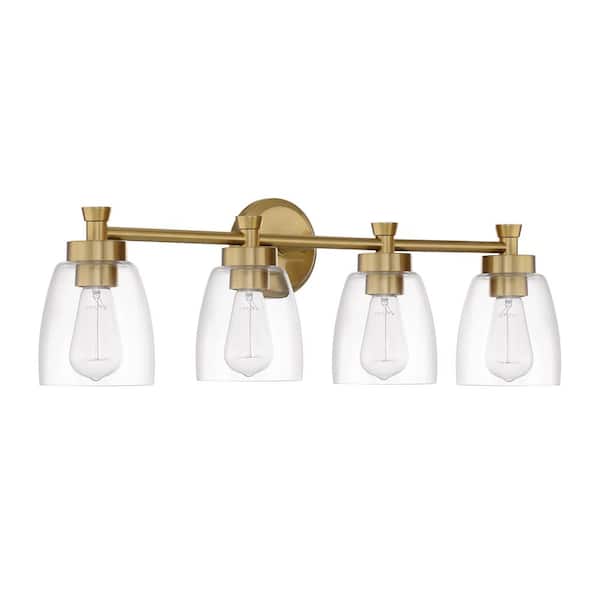 CRAFTMADE Henning 30 in. 4-Light Satin Brass Finish Vanity Light with Clear Glass Shade