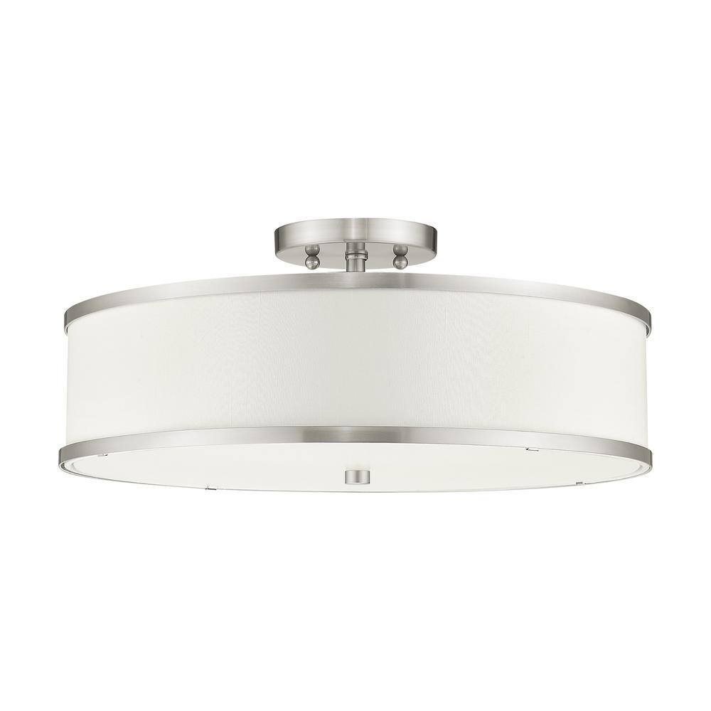 Park Ridge Brushed Nickel 3-Light Semi-Flush Mount with Off-White Shade