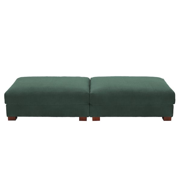 Uixe 84.7 in. Hunter Green Corduroy Fabric Rectangle Sectional Ottoman with Wood Legs