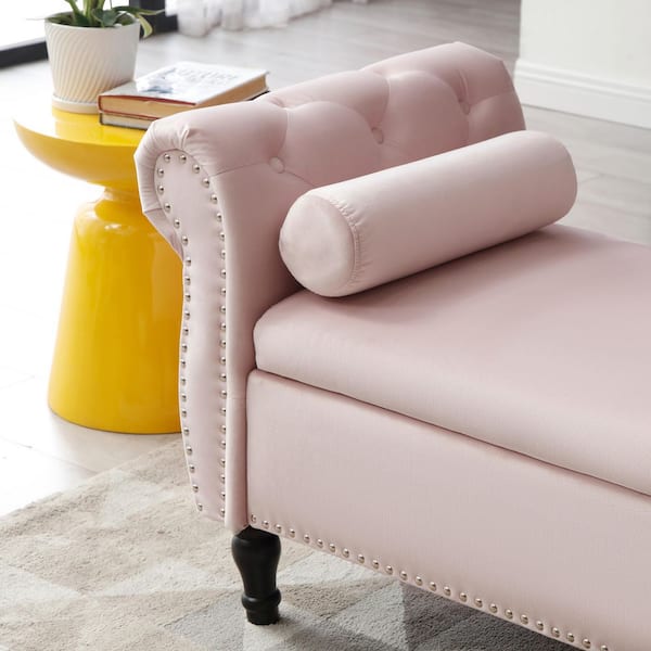 ZIRUWU Pink Bench with 20 Storage in. in. Home 1-Pillow Stool Depot in. x Multifunctional 24.4 Rectangular Velvet Bench The x - 63.25 H-BCW111749321 Sofa