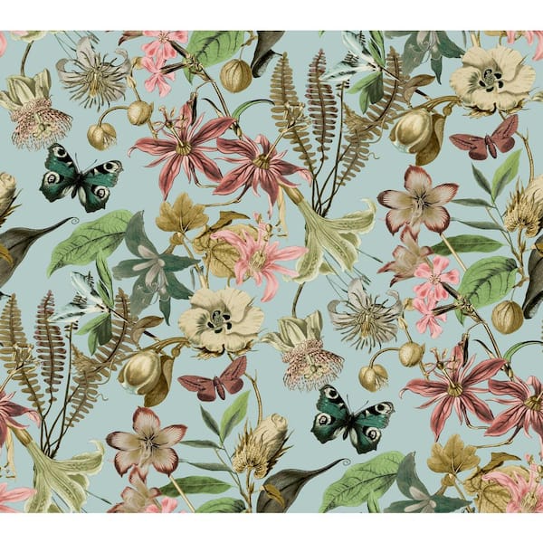 Sky Blue Butterfly House Paper Non-Pasted Matte Wallpaper