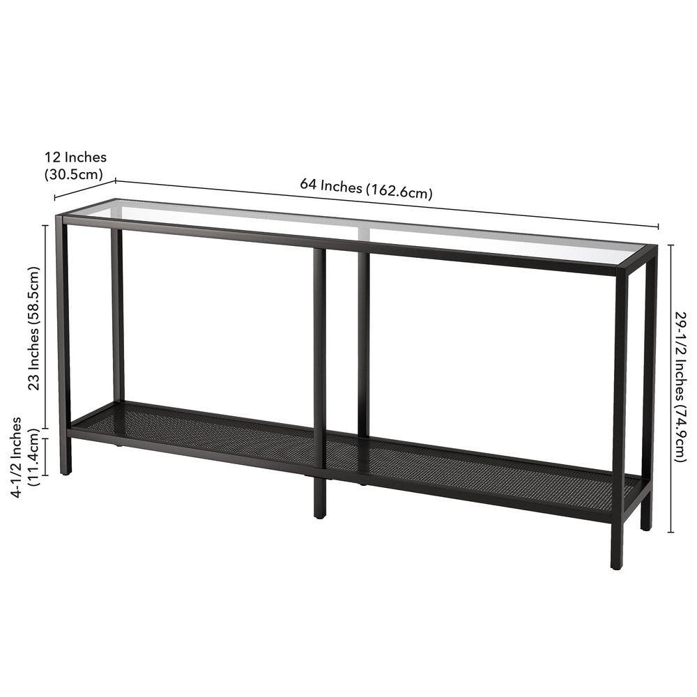 Blackened Bronze 64" Metal and Glass Console Table with Shelves