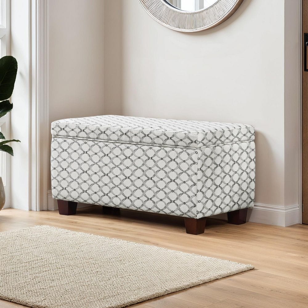 Designs4Comfort Madison Off White Fabric Deluxe Storage Ottoman Bench