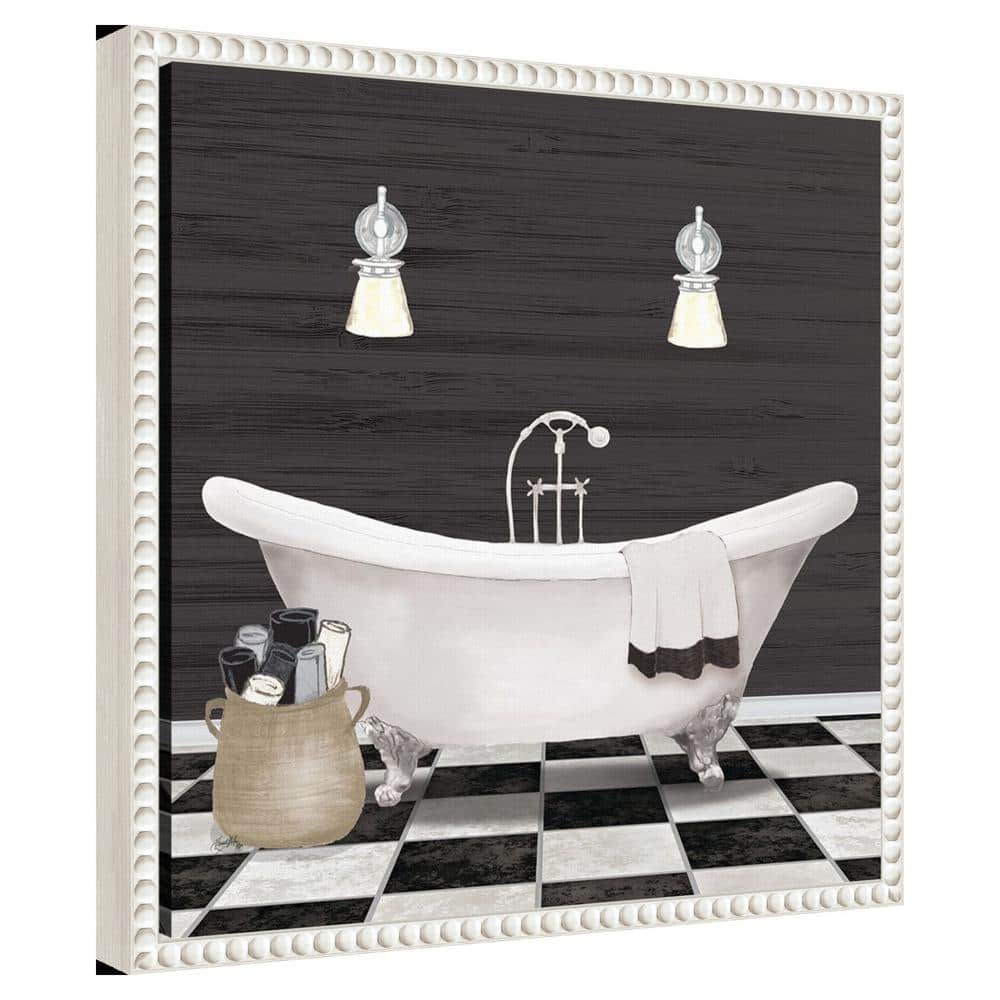 Modern Bathroom I White Canvas Wall Art with Beaded Frame