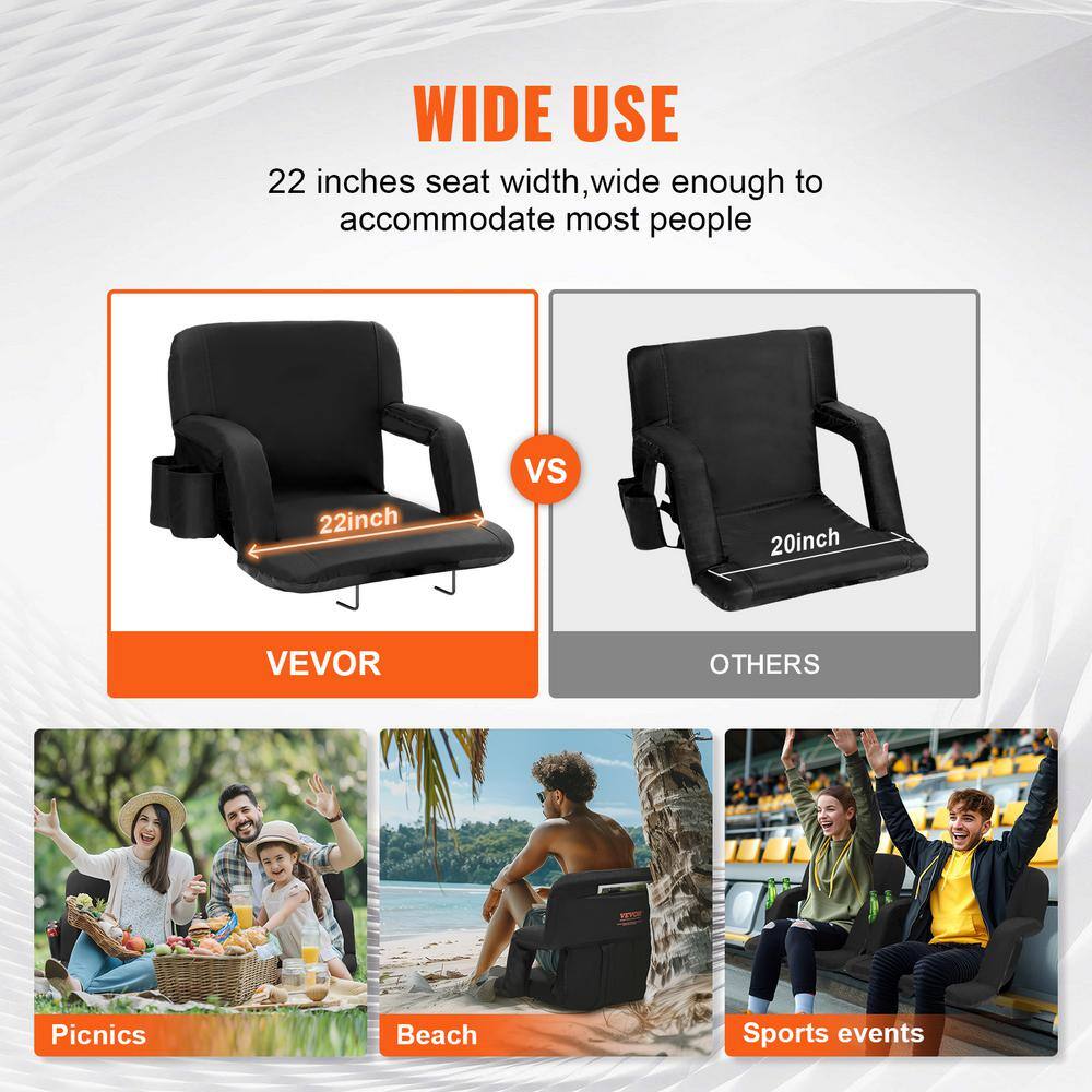 Black Portable Reclining Stadium Seat with Back Support, Set of 2